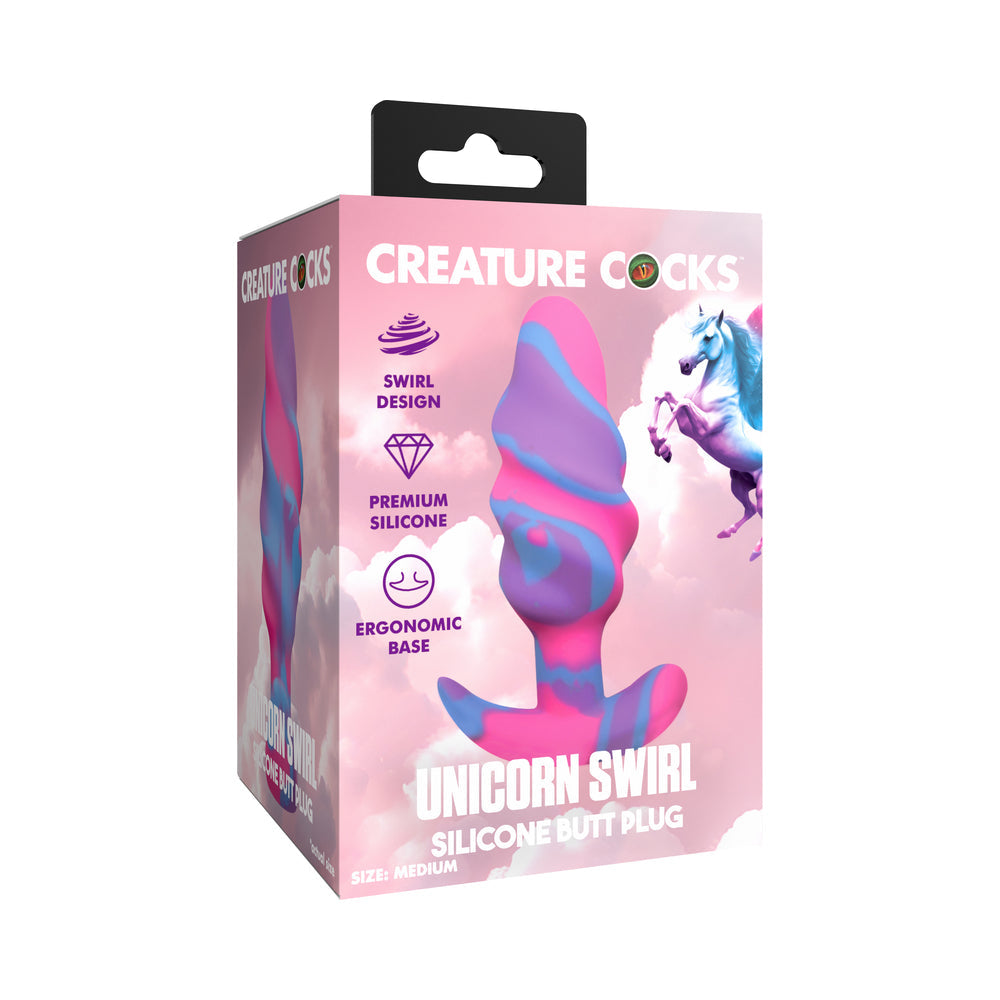 Creature Cocks Unicorn Swirl Silicone Butt Plug – Large – Multi-Color