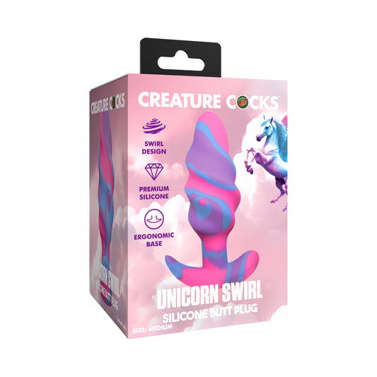 Creature Cocks Unicorn Swirl Silicone Butt Plug – Large – Multi-Color
