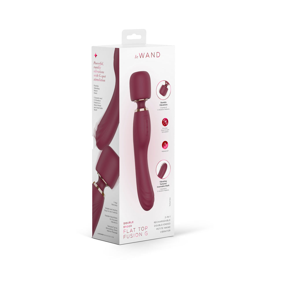 Le Wand Flat Top Fusion G - 2-in-1 Rechargeable Petite Wand Vibrator - Wine Red