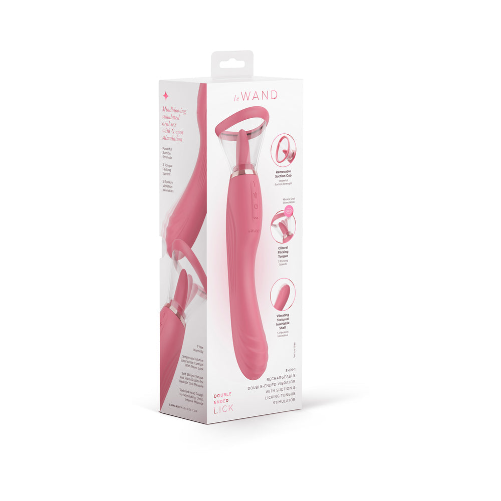 Le Wand Lick Rechargeable Double-Ended Vibrator with G-Spot Massager and Oral Stimulation – Light Pink