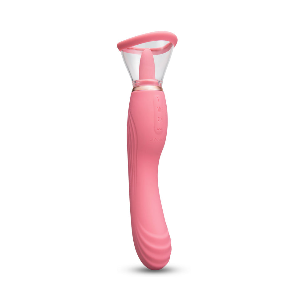 Le Wand Lick Rechargeable Double-Ended Vibrator with G-Spot Massager and Oral Stimulation – Light Pink