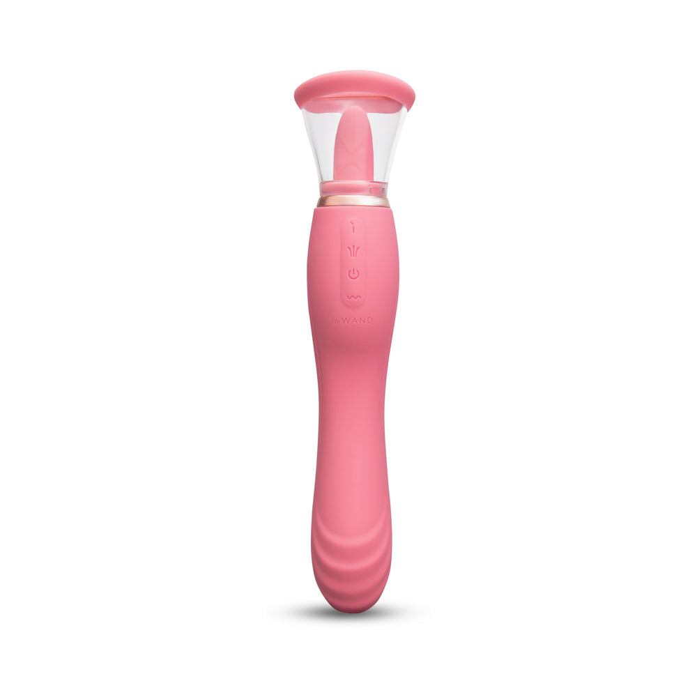 Le Wand Lick Rechargeable Double-Ended Vibrator with G-Spot Massager and Oral Stimulation – Light Pink