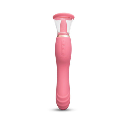 Le Wand Lick Rechargeable Double-Ended Vibrator with G-Spot Massager and Oral Stimulation – Light Pink