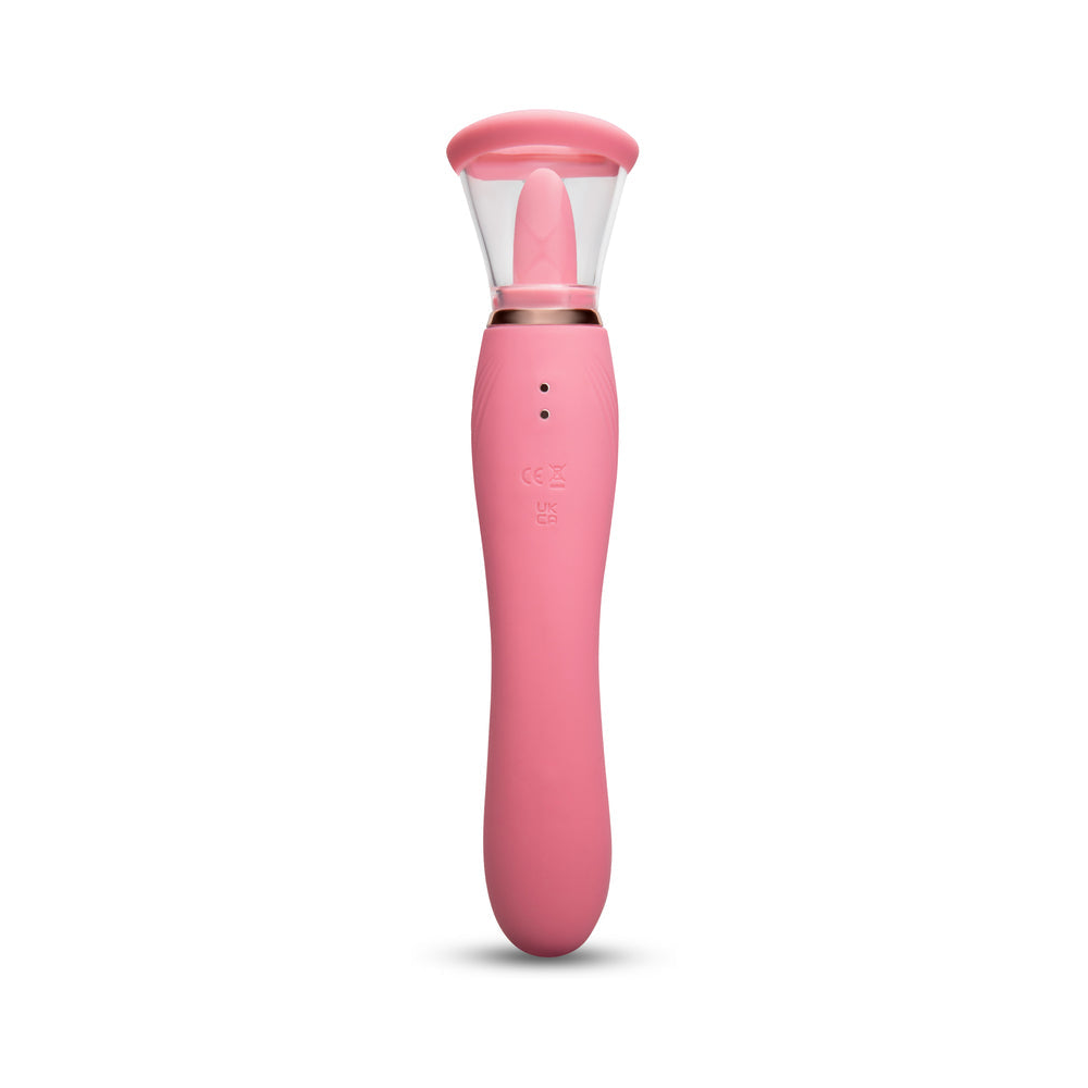 Le Wand Lick Rechargeable Double-Ended Vibrator with G-Spot Massager and Oral Stimulation – Light Pink