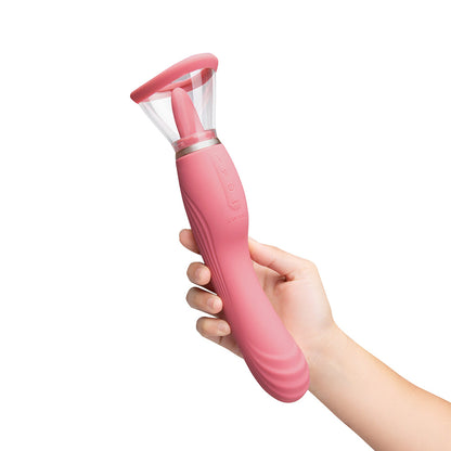 Le Wand Lick Rechargeable Double-Ended Vibrator with G-Spot Massager and Oral Stimulation – Light Pink