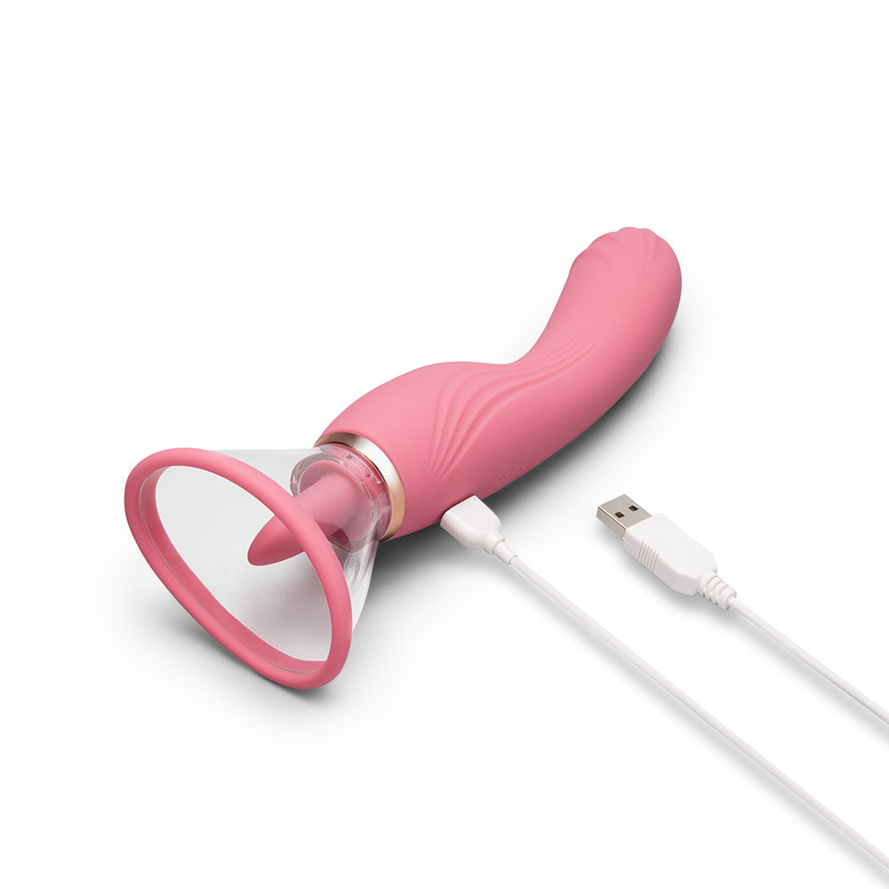 Le Wand Lick Rechargeable Double-Ended Vibrator with G-Spot Massager and Oral Stimulation – Light Pink