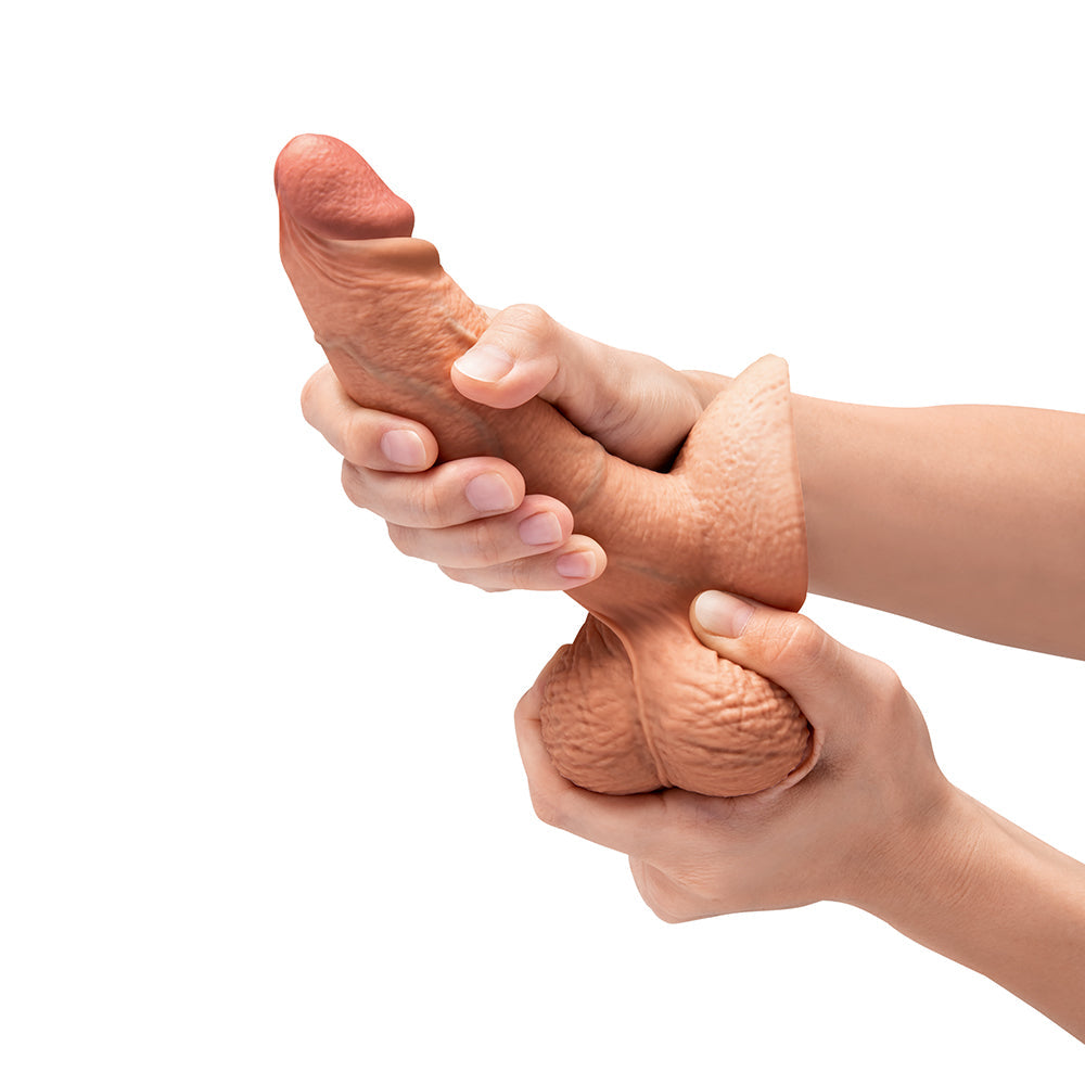 b-Vibe Slipskin Girthy Silicone Dildo with Realistic Feel - Mocha