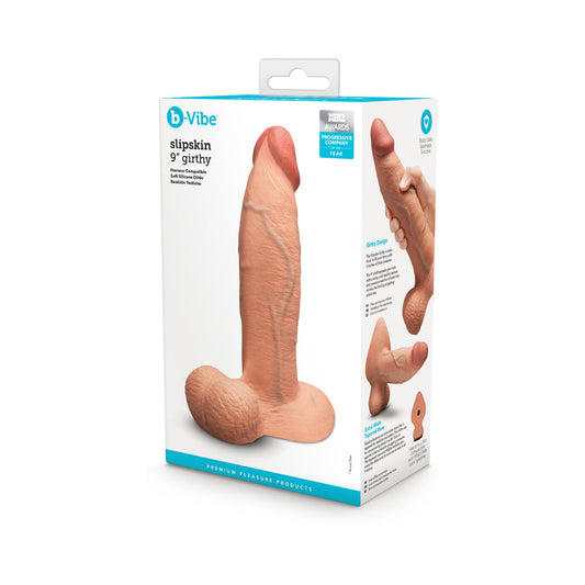 b-Vibe Slipskin Girthy Silicone Dildo 9 in. Realistic Mocha