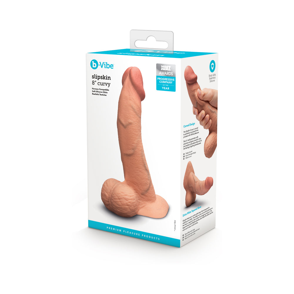 b-Vibe Slipskin Curvy Silicone Dildo 8 in. Realistic Design – Mocha