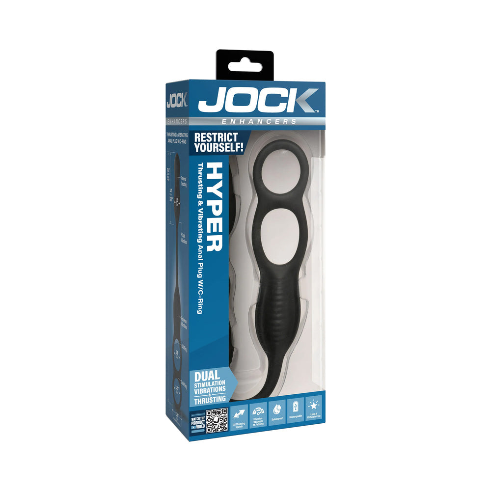 JOCK Silicone Vibrating Plug with Cock & Ball Ring – Black