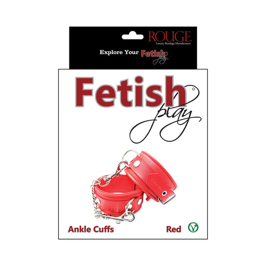 Rouge Fetish Play Vegan Ankle Cuffs - Red - Faux Leather