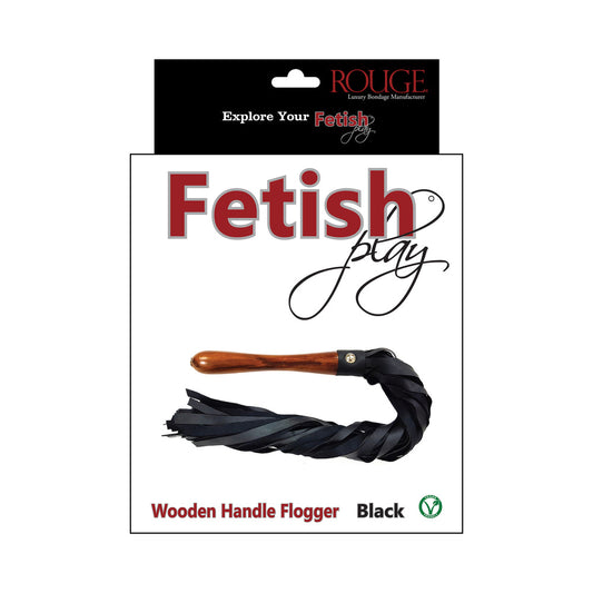 Rouge Fetish Play Vegan Wooden Handle Flogger – Black