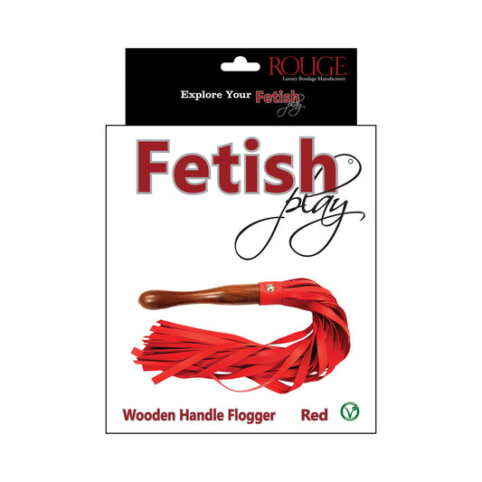 Rouge Fetish Play Vegan Wooden Handle Flogger – Red