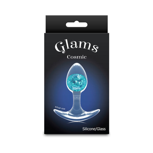 NS Novelties Cosmic Glams Plug – Blue – Body Safe Silicone with Sparkly Glass Marble