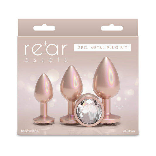 NS Novelties Rear Assets Trainer Plug Kit - Iridescent Champagne/Clear - 3 Graduated Sizes