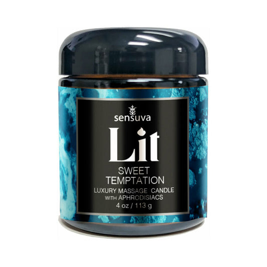 Sensuva Lit Sweet Temptation Luxury Massage Candle 4 oz - Vanilla, Sugar, and Sweet Pea Scent