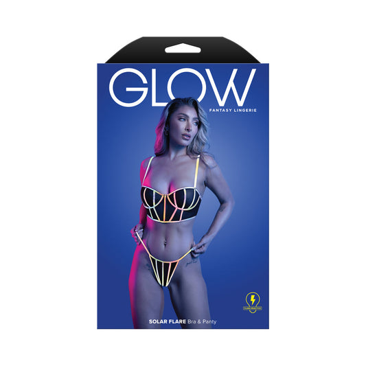 Fantasy Lingerie Glow Solar Flare Underwire Bra & Panty Set – Black, L/XL