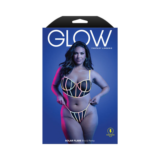 Fantasy Lingerie Glow Solar Flare Underwire Bra & Panty Set - Black - Queen Size