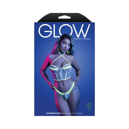 Fantasy Lingerie Glow Supernatural Glow-in-the-Dark Zipper Top & Panty - White - L/XL