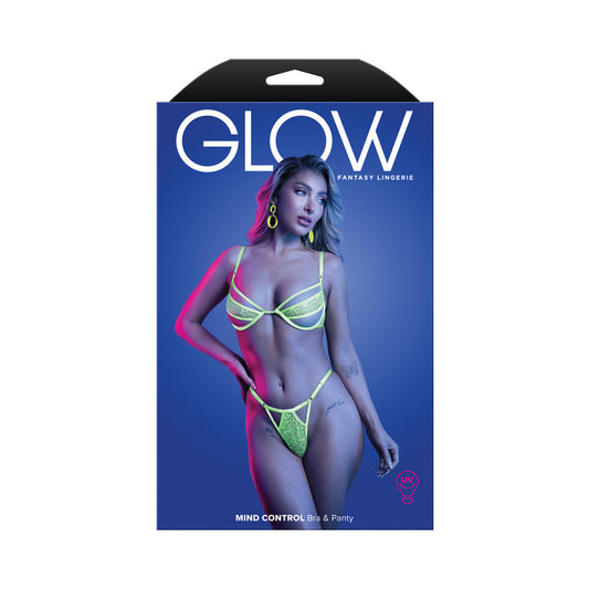 Fantasy Lingerie Glow Mind Control UV Reactive Underwire Bra and Panty Set – Green, L/XL