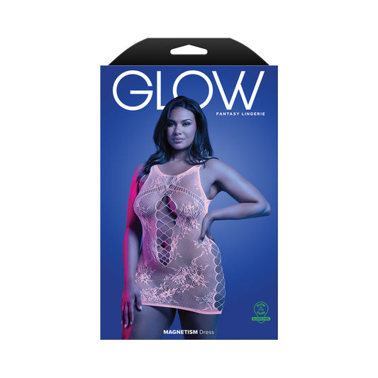 Fantasy Lingerie Glow Magnetism Glow-in-the-Dark Lace Knit Dress – Queen Size – White
