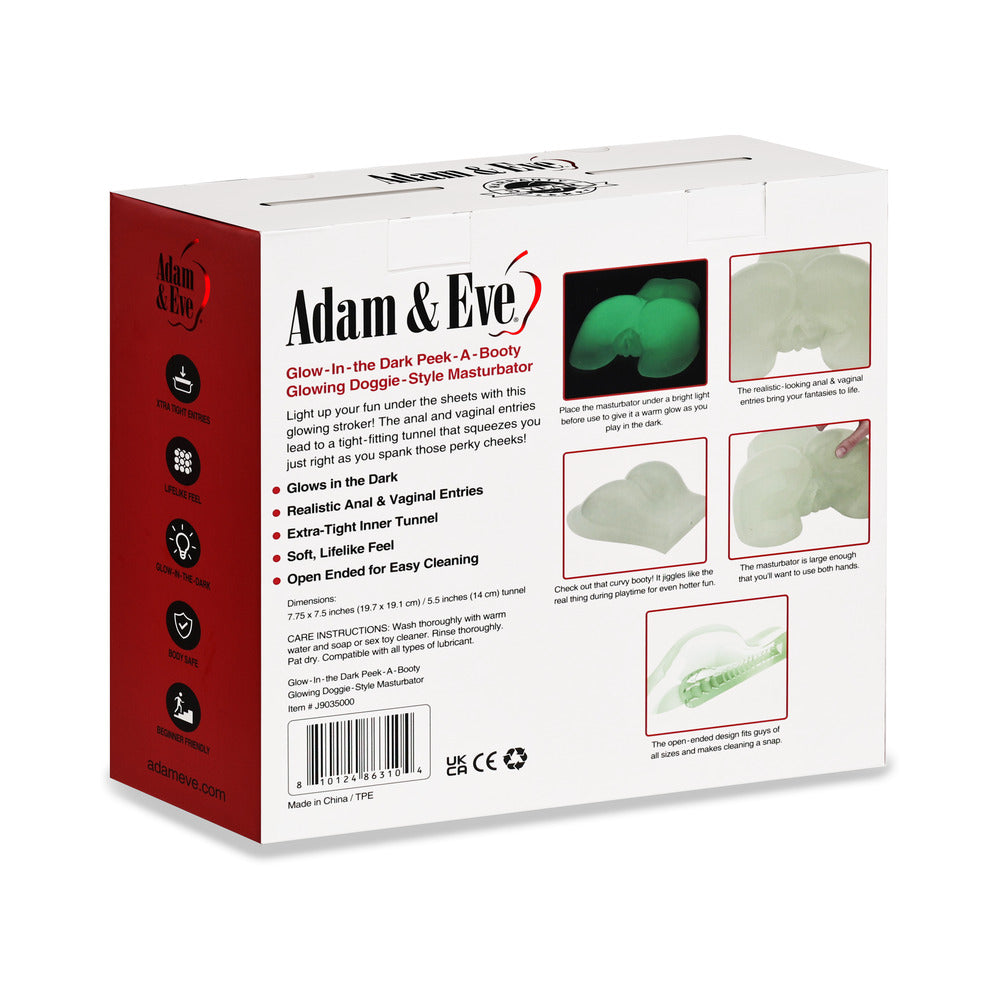 Adam & Eve Glow-in-the-Dark Peek-A-Booty – Doggy Style Masturbator – Green