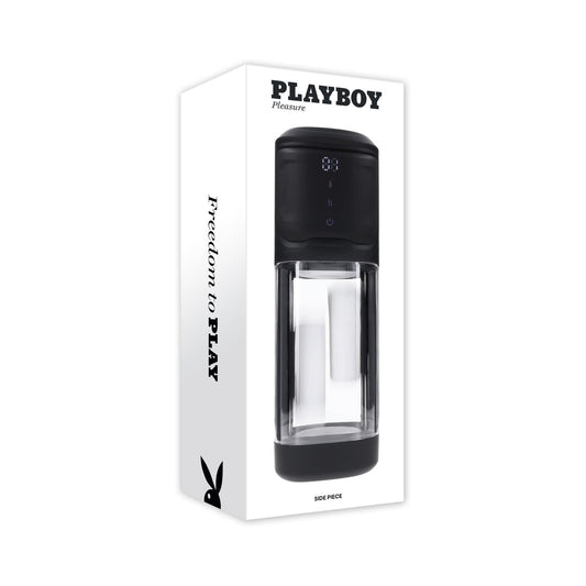 Playboy Side Piece Rechargeable Vibrating Warming Stroker – Black