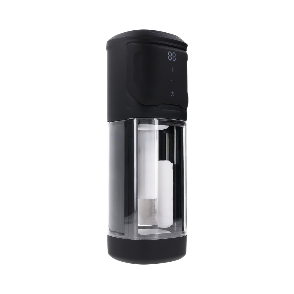Playboy Side Piece Rechargeable Vibrating Warming Stroker – Black