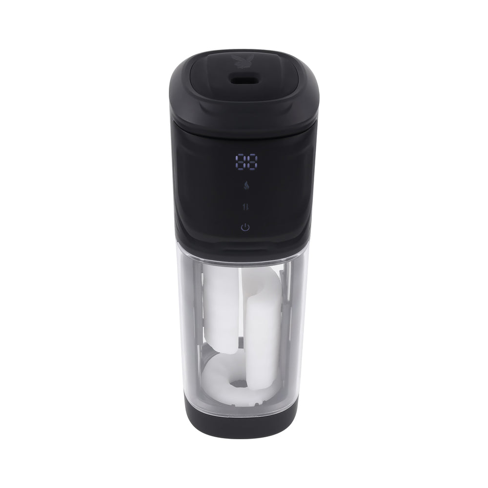 Playboy Side Piece Rechargeable Vibrating Warming Stroker – Black