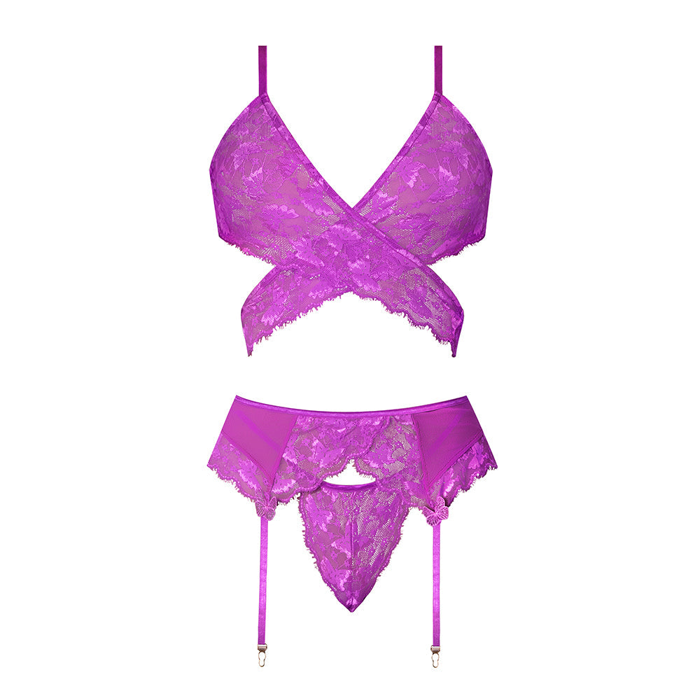 Magic Silk Butterfly Fantasies Bra, Garter & Thong Set – Neon Purple, Queen Size