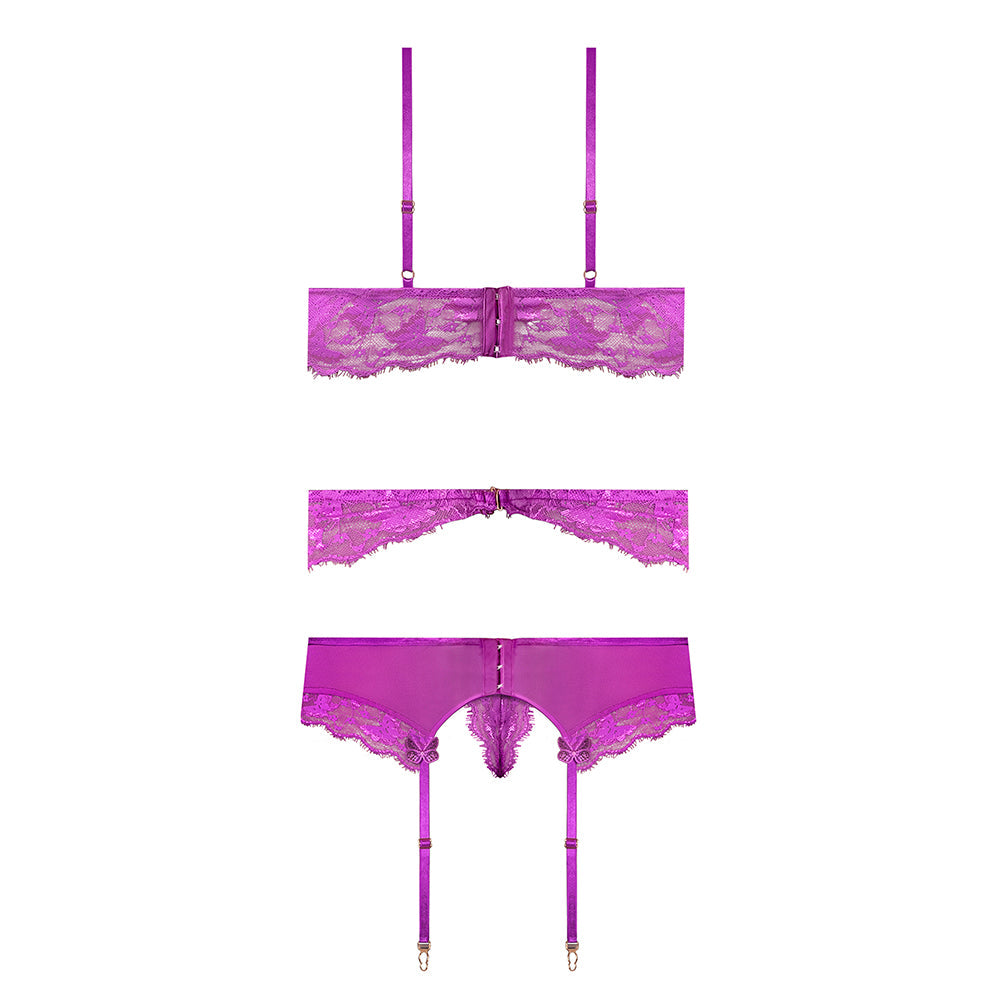 Magic Silk Butterfly Fantasies Bra, Garter & Thong Set – Neon Purple, Queen Size