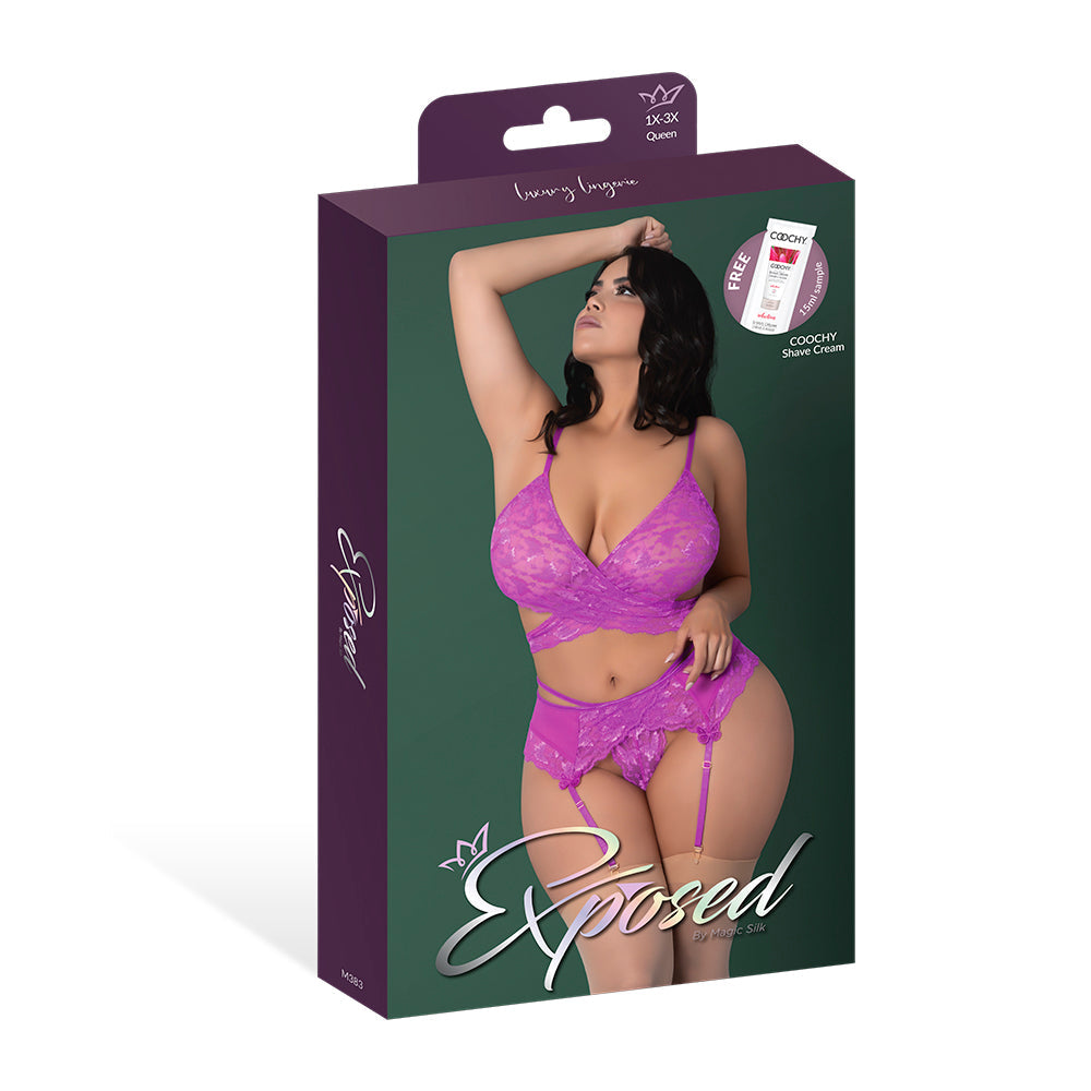 Magic Silk Butterfly Fantasies Bra, Garter & Thong Set – Neon Purple, Queen Size
