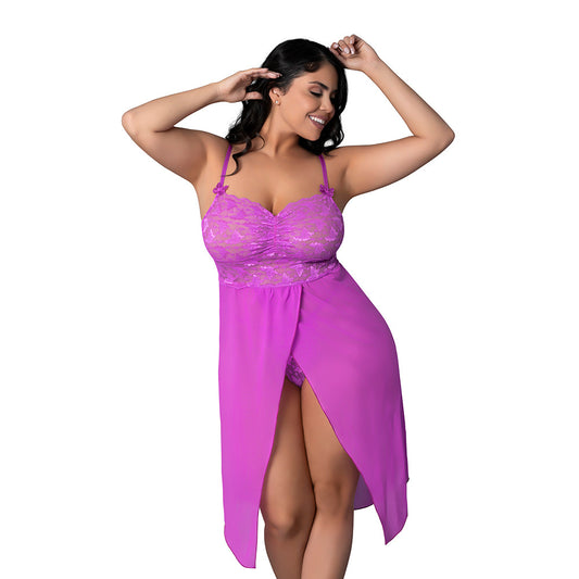 Magic Silk Butterfly Fantasies Gown & Thong Set – Neon Purple, Queen Size