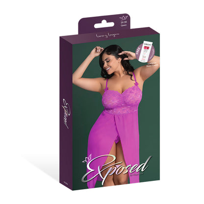Magic Silk Butterfly Fantasies Gown & Thong Set – Neon Purple, Queen Size