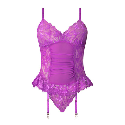 Magic Silk Butterfly Fantasies Basque & Cheeky Panty Set - Neon Purple - Queen Size
