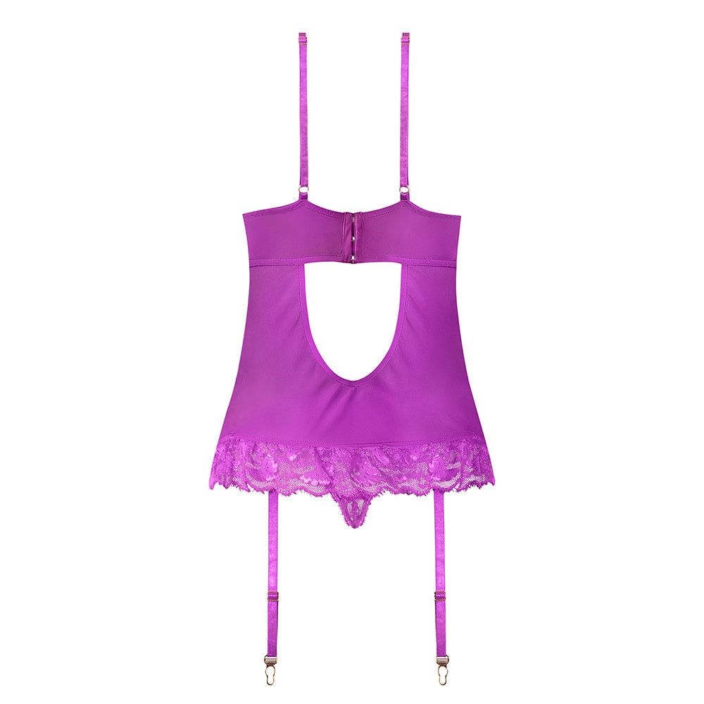 Magic Silk Butterfly Fantasies Basque & Cheeky Panty Set - Neon Purple - Queen Size