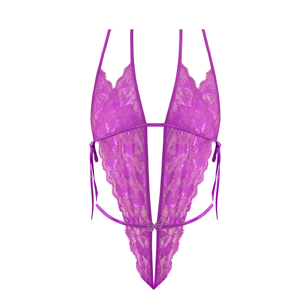 Magic Silk Butterfly Fantasies Crotchless Teddy - Neon Purple - L/XL