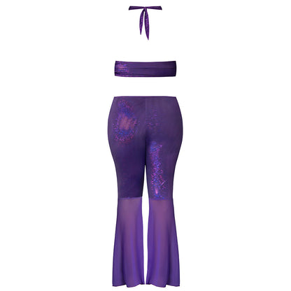 Magic Silk Glimmer Wrap Halter & Flair Pant Set – Purple, S/M