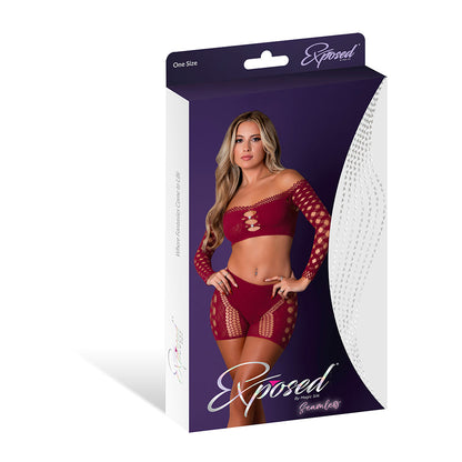 Magic Silk Seamless Crop Top & Short Set - Burgundy - High-Waist Design