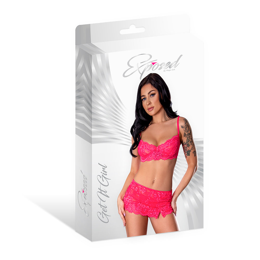 Magic Silk Get It Girl Bra, Skirt & Thong Set - Diva Pink - Size S/M