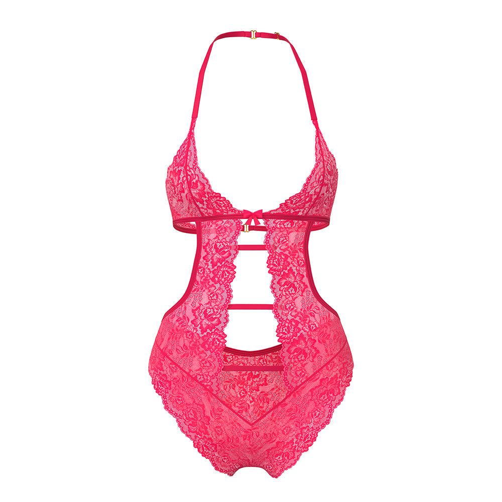 Magic Silk Get It Girl Halter Teddy with Snap Crotch – Diva Pink – Queen Size