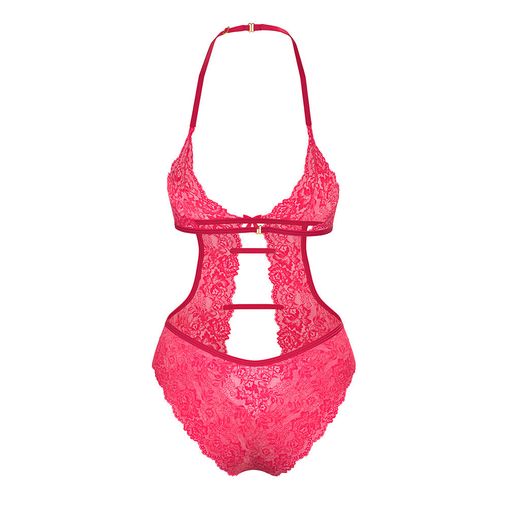 Magic Silk Get It Girl Halter Teddy with Snap Crotch – Diva Pink – Queen Size