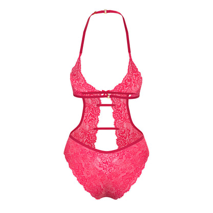 Magic Silk Get It Girl Halter Teddy with Snap Crotch – Diva Pink – Queen Size