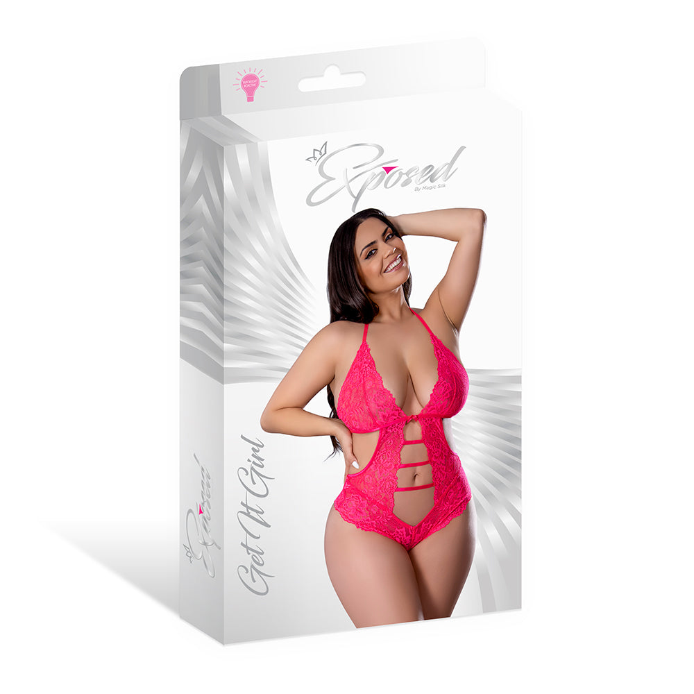 Magic Silk Get It Girl Halter Teddy with Snap Crotch – Diva Pink – Queen Size