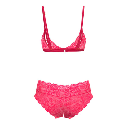 Magic Silk Get It Girl Peek-a-Boo Bralette & Split Crotch Boy Short - Diva Pink - L/XL