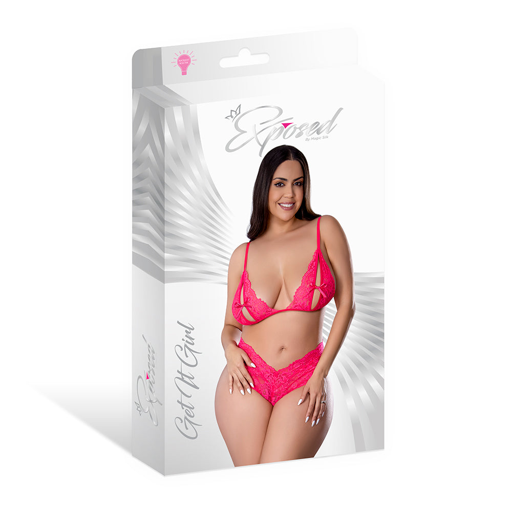 Magic Silk Get It Girl Peek-a-Boo Bralette & Split Crotch Boy Short – Diva Pink – Queen Size
