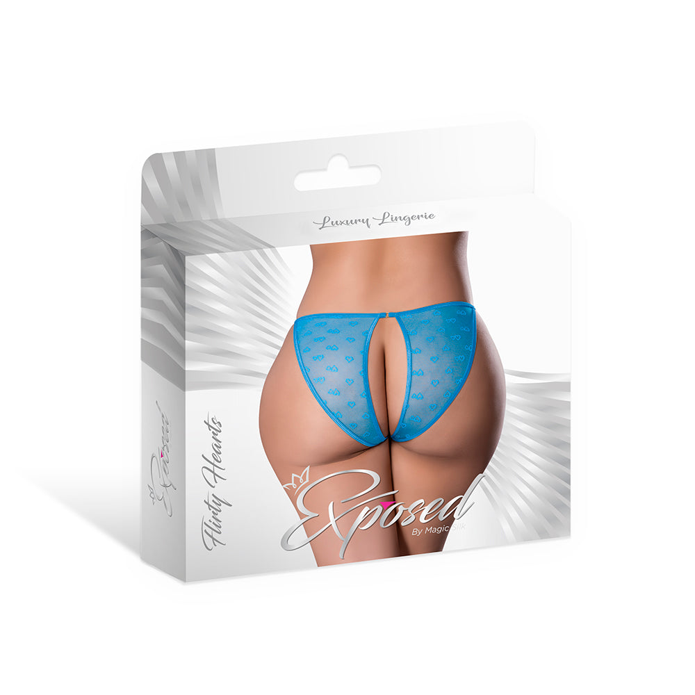 Magic Silk Flirty Hearts Open Back Panty - Blue - Queen Size