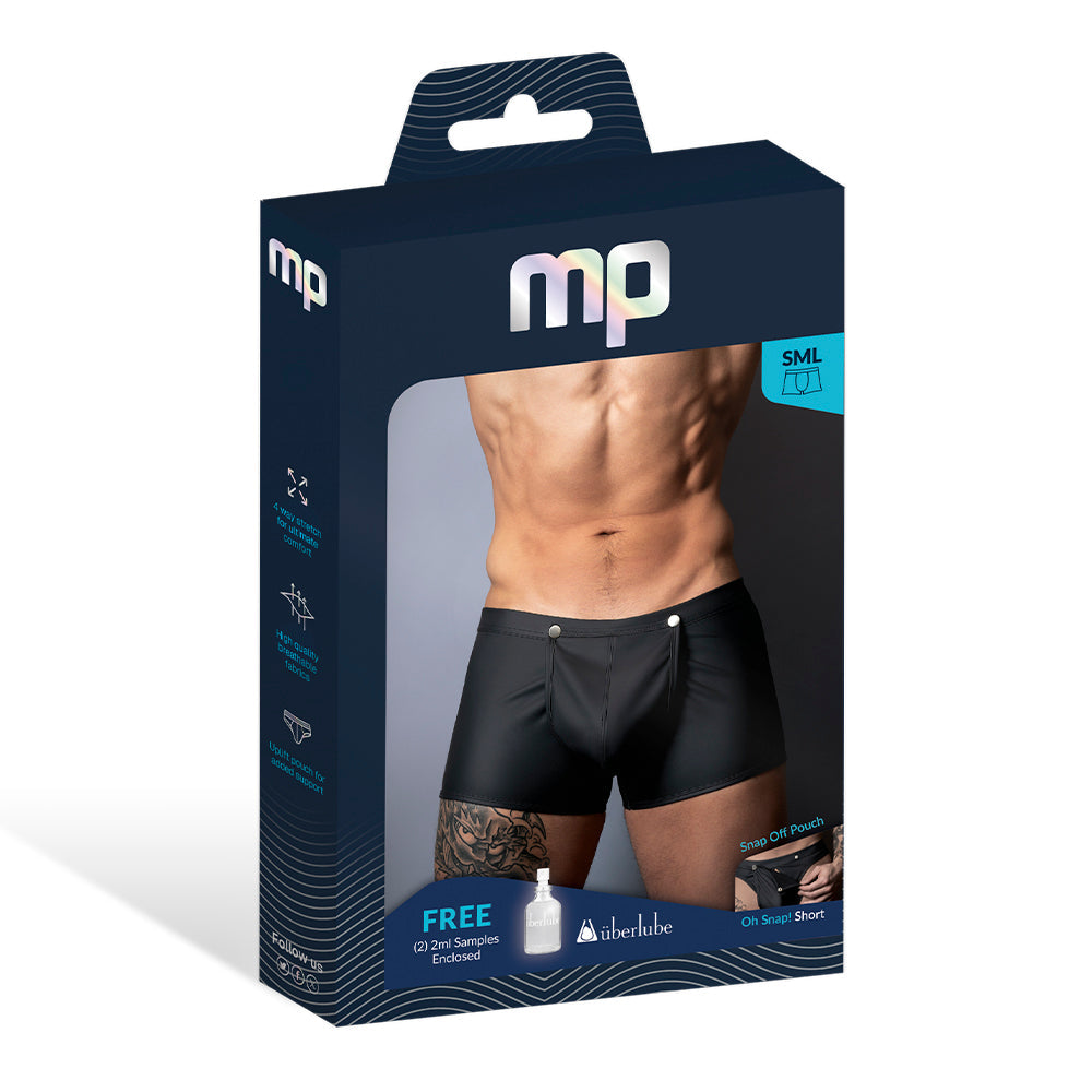 Male Power Oh Snap! Snap Off Short - Black - Men's Trunks with Tearaway Pouch