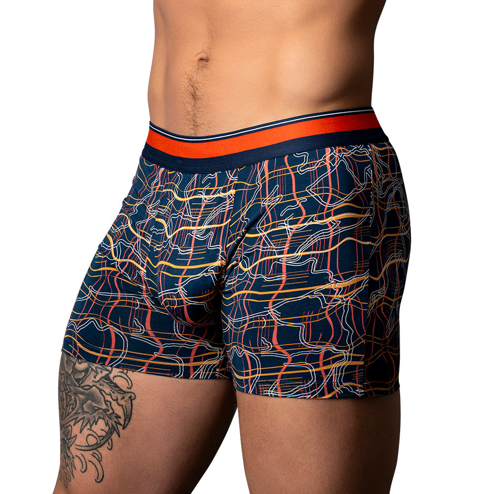 Male Power Soo Cumfy Boxer Brief - Navy/Orange - Comfort Pouch - Size M