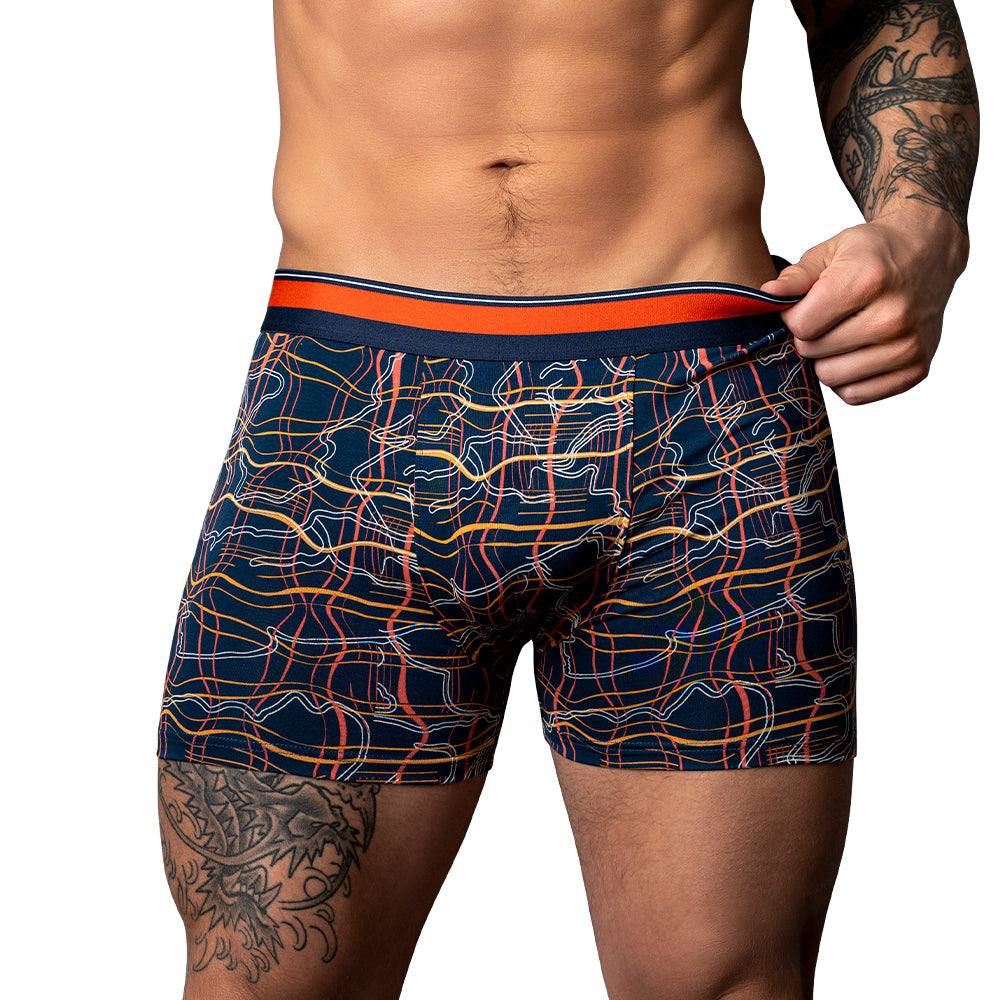 Male Power Soo Cumfy Boxer Brief - Navy/Orange - Comfort Pouch - Size M